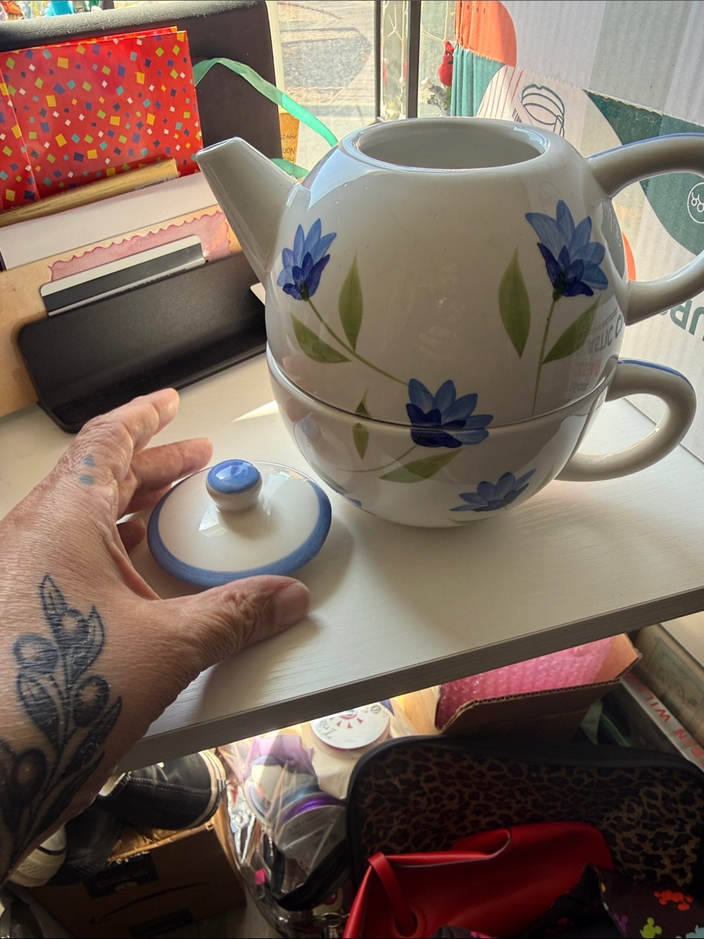 Verona Blue Floral Ceramic Tea for One Set - Picture 5 of 8